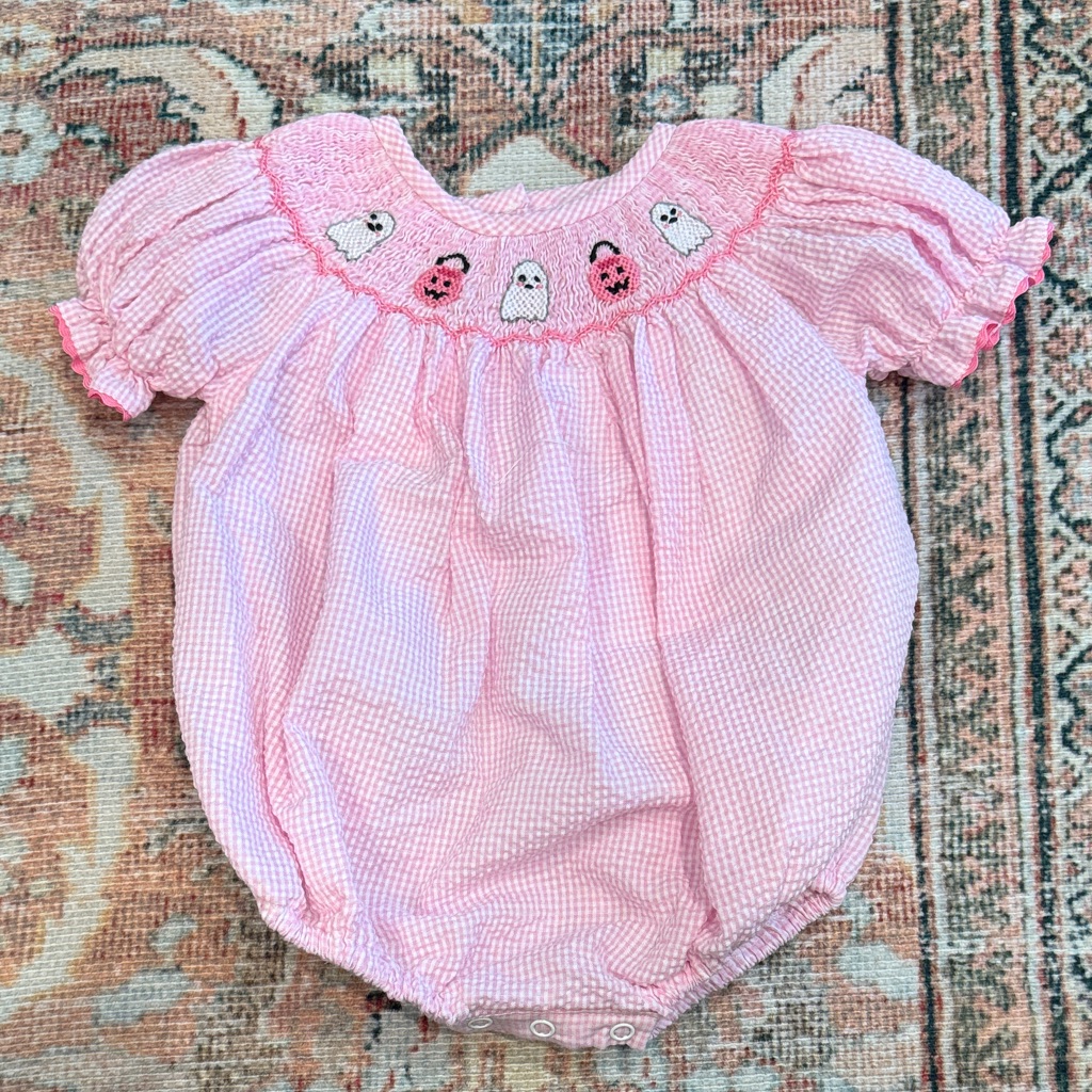 Like New! The Smocked Flamingo Halloween Pink Gingham Bubble